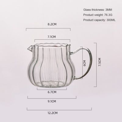 Japanese Stripe Milk Cans Heat-resistantn Glass Jug With Handle Coffee Tea Separator Pull Flower Cup Home Cafe Drinkware