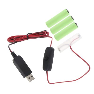 USB ชนิด C ถึง6V AA สวิตช์สายไฟแบตเตอรี่เลียนแบบพร้อมสายกำจัดแบตเตอรี่สำหรับ Kipas Angin Lampu LED วิทยุของเล่นรูปแป้นพิมพ์