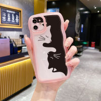 เคสป้องกันเลนส์เต็มรูปแบบสำหรับ iPhone 14 Pro Max 13 12 11 XR 8 7 Plus SE2 XS Max รูปวาดรูปดอกไม้แมวขอบคลื่น