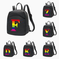 Womens Small Backpacks Black Female Bag Feminina Backpack Fashion Band Rainbow Letter School Bags for Teen Girls Knapsack 2023 【AUG】