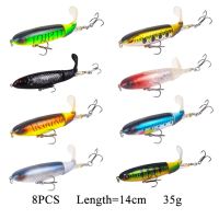 8 pcs-35 g 8Pcs Whopper Plopper 10Cm/14Cm Floating Per Fishing Lure Artificial Hard Bait Wobbler Rotating Tail Fishing Tackle 3D Eyes