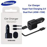 SAMSUNG 60W Car Charger 45W Super Fast Charging 2.0 Dual Port EP-L5300XBEGWW USB Type C PD สำหรับ Galaxy S22 Ultra S21 S20