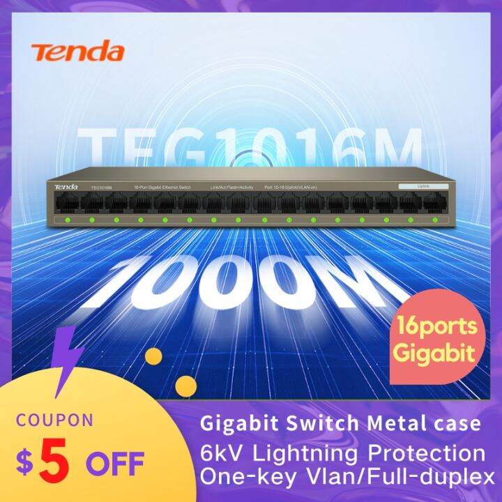 Tenda Gigabit Ethernet Switch TEG1016M 16Port Desktop Metal POE Switch ...