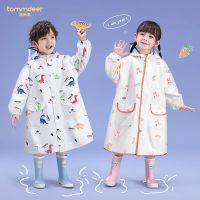 Fashion Cute Boys and Girls Rainsuit Kids Cartoon Print Long Raincoat Large Brim Taffeta Double Placket Waterproof Rain Poncho