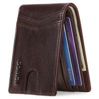 ZZOOI 100% Genuine Leather Mini Wallet for Men RFID Blocking Business ID Credit Card Holder Cover Money Clip Bag Wallets Man
