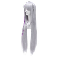 L- wig Re: Life in a Different World from Zero Emilia Cosplay Wigs Long Sliver Straight Cosplay Wig Synthetic Hair Anime