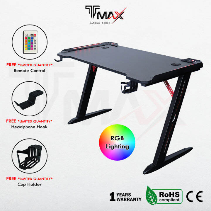 TMAX Zshaped L120/140cm Gaming Table Gaming Desk With RGB Lighting