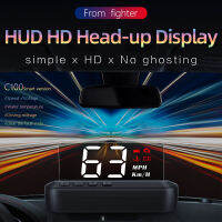 เครื่องฉายแสดงหัวรถระบบดิจิทัล HUD แบบ OBD2ใหม่ล่าสุด C100สัญญาณเตือนภัยอุณหภูมิน้ำ RPM KMH เครื่องจับความเร็ว MPH