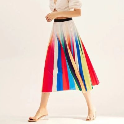 【CC】✲  Pleated Skirt New Arrival Fashionable with Elastic Waistband and Printed Floral Design for Skirts