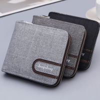 New Mens Short Wallet Canvas Solid Color Zipper Short Wallets Men Classic Purse Coin Pouch Multi-functional Card Holder Wallet