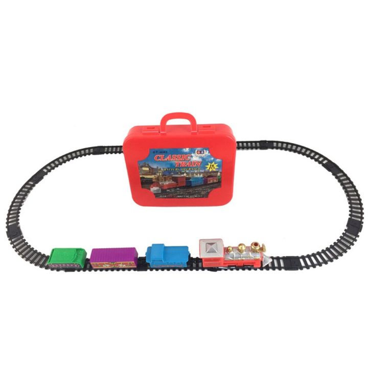 รถรางรถไฟฟ้าของเล่นขนาดเล็กแบบคลาสสิกรถไฟของเล่นรถยนต์ไฟฟ้าสำหรับเด็กของเล่นคริสต์มาส