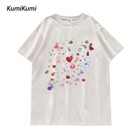 KUMI เสื้อยืดสตรี กราฟฟิตีที่สวยงาม ผ่อนคลายและสะดวกสบาย