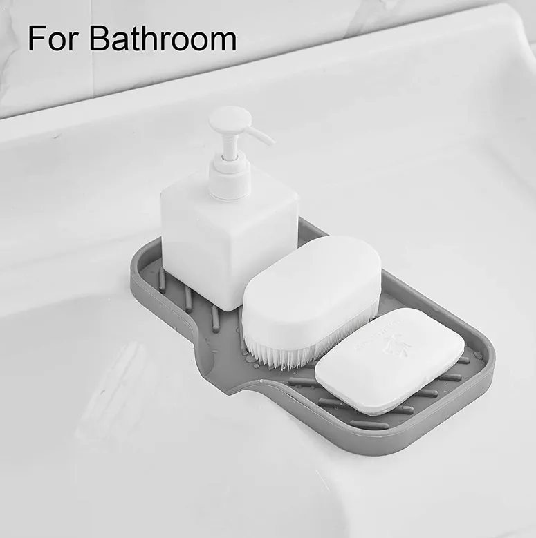 Meitianfacai Kitchen Soap Tray,Kitchen Sink Tray Sponge Tray Kitchen Sponge Holder Self Draining Premium Plastic Soap Holder for Bathroom Kitchen Counter Sink