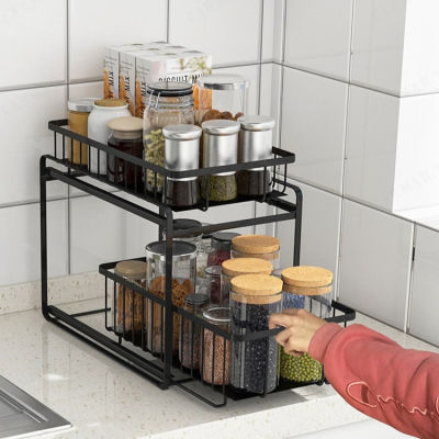 carmar ชั้นวางของครัวแบบดึงออกได้ มีช่องแบ่งชั้น สำหรับเก็บของในตู้เครื่องครัว