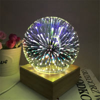 Galaxy projector lamp 3D transparent glass ball night light magic colorful firework solid wood base holiday atmosphere gift 5V