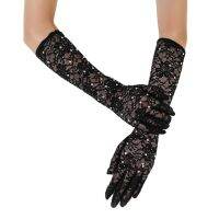 Sexy Shinning Rhinestone Lace Gloves Elastic Bridal Etiquette Rhinestone Colored Full Finger Lace Black Fishnet Gloves