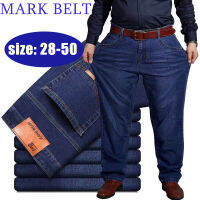 MARK BELT Plus ขนาดกางเกงยีนส์ผู้ชายหลวมยืดหยุ่นผู้ชายสูงเอวลึกหนาหนาสบายๆผู้ชายกางเกง Szie 28-50