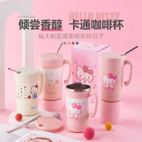 Kawaii Sanrio สแตนเลสฉนวนถ้วยการ์ตูน Hello คู่ฟางถ้วยน้ำถ้วยกาแฟสำนักงานวันหยุด Gift