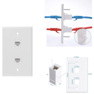 2 Port Ethernet Wall Plate, Cat6 Female to Female Wall Jack RJ45 Inline Coupler Wall Outlet, White