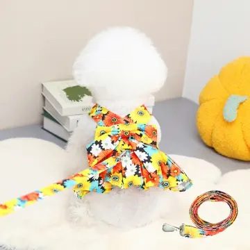 Cute Floral Small Pet Girl Dog Dresses Harness and Lead Puppy Cat