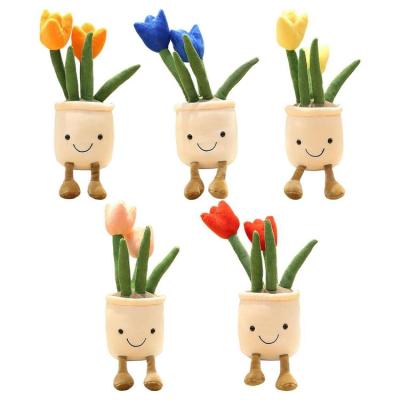 Flower Pot Pillow Lifelike Tulip Succulents Plush Stuffed Toy Home Decoration Doll Gifts for Christmas Birthday Anniversary Valentines Day approving