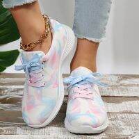 Rimocy Fashion Mix Color Womens Platform Sneakers 2023 Comfortable Breathable Flats Women Mesh Non-Slip Lace-Up Casual Shoes