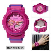 Casio _ LADIES Baby-G สำหรับวิ่งสบายๆอนาล็อก-ดิจิตอลหน้าปัดสีชมพูสีชมพูวงเรซิ่นสายเรซิ่นกรณีควอตซ์ 100 เมตร 10 บาร์กันน้ำ Bga-185Fs-4A