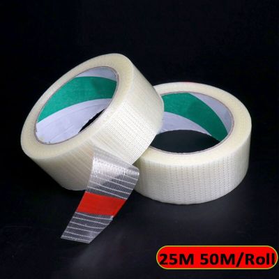 25-50M/Roll Glass Grid Fiber Model Aircraft Transparent Mesh Single Sided Tape Fixed Strong Waterproof Wear-Resistant W10-80mm Adhesives Tape