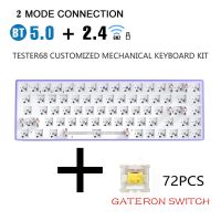 ZUOYA TESTER68ชุดคีย์บอร์ดแบบกลไกตามสั่งโดยใช้แกนเพลาแบบถอดเปลี่ยนได้ยาว2.4กรัมสวิตช์ Gateron คีย์บอร์ดไร้สายบลูทูธ