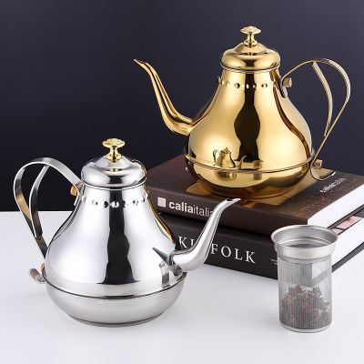 [COD] Thickened stainless steel teapot with filter mesh kettle flat bottom induction cooker heating restaurant hotel retro
