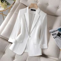 2023 New Plus Size Womens Blazer Diamond-Encrusted Summer Long Sleeve Suit Jacket Women Korean Fashion Thin Blazer Jacket Women