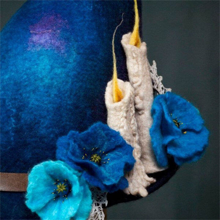 2022-newly-halloween-costume-party-felt-witch-hats-with-flower-handmade-halloween-party-cosplay-props-for-women