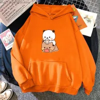 Bubu Sedang Menonton Dudu Saat Bermain Game Hoodie Lucu Beruang Panda Kaus Kartun Wanita Lucu Print Pullover Saku Kawaii Size Xxs-4Xl