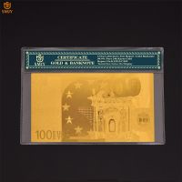 Collectible Gold Foil Euro Currency 100 Euro Money Paper Pure 24k Gold Banknote Collection With COA Protection Frame