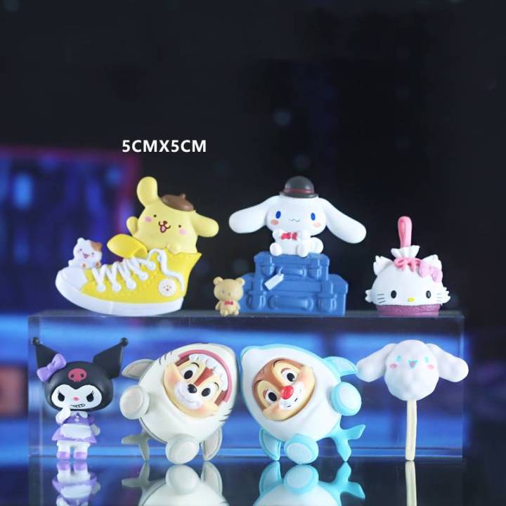 7pcs-sanrio-action-figure-gift-for-kids-kuromi-kitty-cinnamoroll-purin-chip-and-dale-model-dolls-toys-for-kids