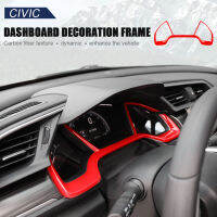 Car Dashboard Decorative Frame Dial Rings Trim Car Decor Interior Decal for Honda Civic 10th 2016 2017 2018 Red &amp; Crabon Fiber