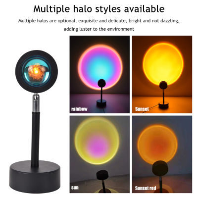 New USB Night Light Rainbow Projection Table Lamp Sunset Projection Floor Lamps Bedroom Rotating Colorful Nightlight Backlight