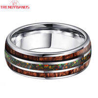 แหวนทังสเตนคาร์ไบด์8มม. สำหรับผู้หญิง Mena wood Galaxy OPAL Inlay domed Comfort Fit
