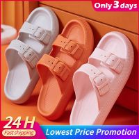 New Double Buckle Platform Slippers Women Summer 2023 Eva Soft Sole Beach Flip Flops Woman Non Slip Indoor Bathroom Slides Shoes