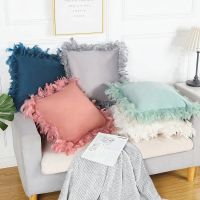 45*45 Modern Light Luxury Style Pure Color Simple Feather Decoration Plush No Inner Sofa Cushion Cover for Home Decor Pillowcase Cushion Cover