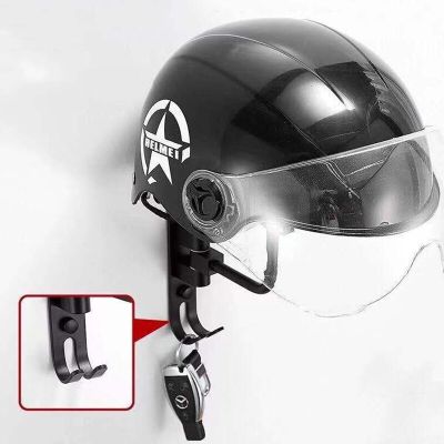 Motorcycle Helmet Rack Wall-mounted 180-degree Rotation Helmet Hanger Display Holder with Double Hook for Caps Hats Picture Hangers Hooks