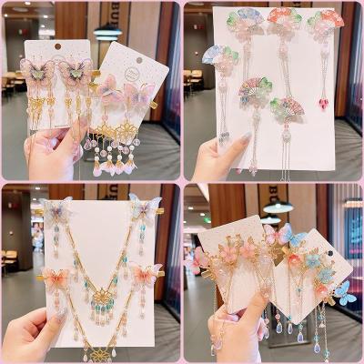 New Chinese style childrens headwear set, girls Hanfu hair clip, ancient style hair clip, tassel, butterfly hair accessory  V5CE