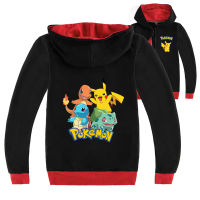 Pokémons Hooded Zipper เสื้อกันหนาวสีดำ/ สีเทาแขนยาว Boy S Cotton + โพลีเอสเตอร์ฤดูใบไม้ผลิและฤดูใบไม้ร่วงเด็กเสื้อผ้าแจ็คเก็ตสำหรับชาย15ปีหญิง3-16ปี