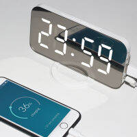 นาฬิกาปลุกดิจิตอล7 "กระจก LED ขนาดใหญ่นาฬิกาอิเล็กทรอนิกส์พร้อม Touch Snooze Dual USB Charge Desk Wall Modern Clocks