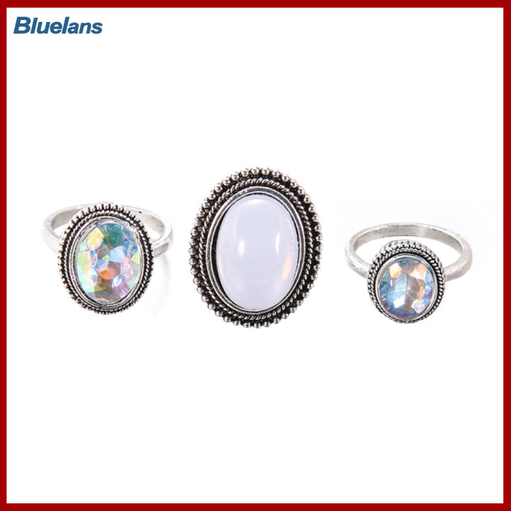 Bluelans®ชุดแหวนใส่นิ้วซ้อนสุดสร้างสรรค์พลอยเทียมของขวัญเครื่องประดับสตรีสำหรับงานเลี้ยง