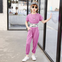 Teens Fashion Clothes Set New Sport Style Letters Print Two Piece Crop Top Pant Set Purple Green Sports Suit Korea for Children