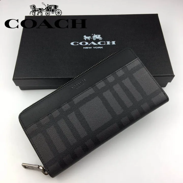 Coach long wallet men fashion plaid striped zipper wallet for limited time  sale 22533 | Lazada PH
