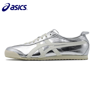 2023 Asics รองเท้าสำหรับทั้งหญิงและชายข้อต่ำคลาสสิกสีเงินและทอง,รองเท้าผ้าใบคู่รองเท้าสีขาวลำลองกีฬา