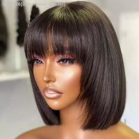 Short Straight Human Hair Bob Wigs Brazilian Human Hair Wigs With Bangs Full Machine Made Wig For Women Wigs On Sale Clearance [ Hot sell ] Decoration Center