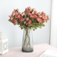 hot【cw】 Display artificial fake flowers to make old coke-edge roses European-style retro simulation 5 bouquet